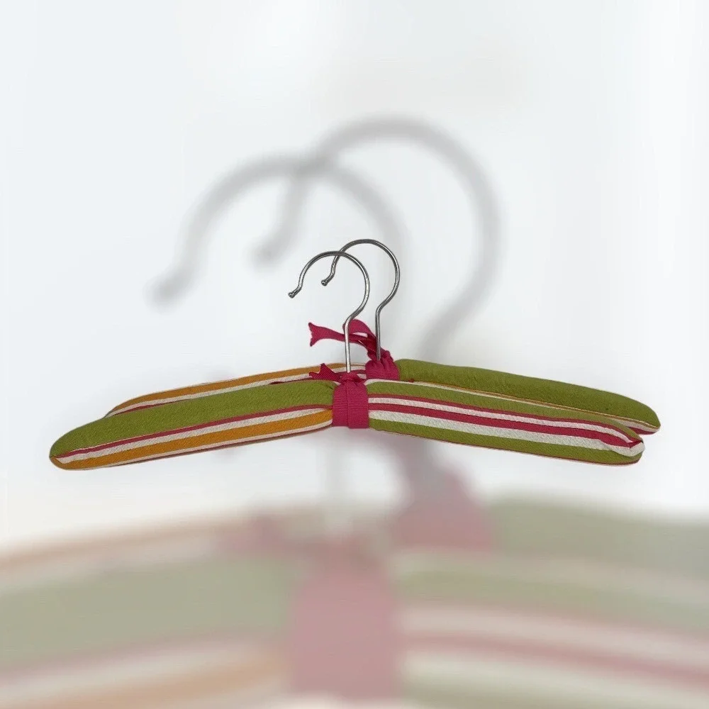 Vintage Clothes Hangers Padded Fabric Stripped Lot of 2